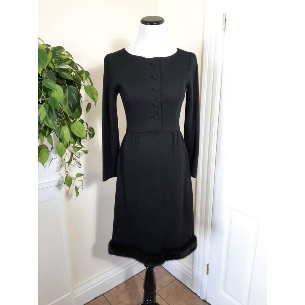 Vtg Black Winter Faux Fur Hem Dress Union Label Size XS